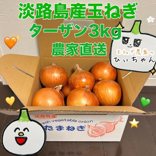 (秀品)淡路島産完熟玉ねぎ中生ターザン3kg 農家直送