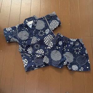 ベビー 甚平 80cm 上下セット ネイビー 和柄 夏祭り