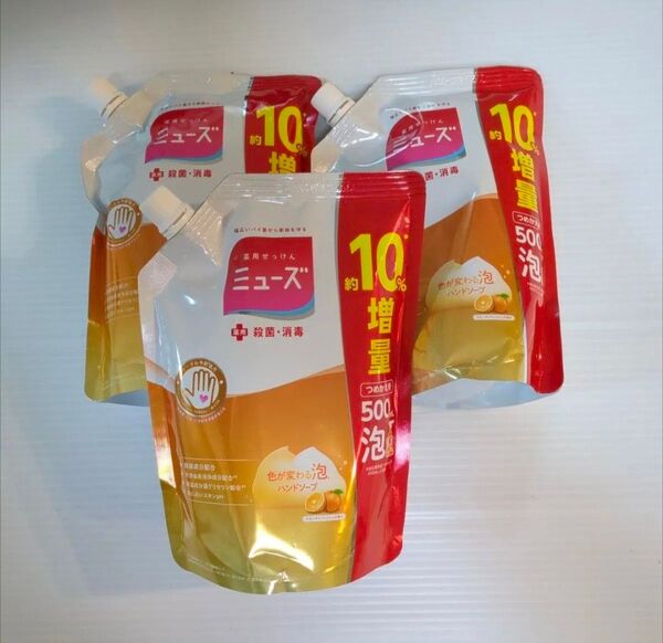 泡ハンドソープ ミューズ フルーティーフレッシュの香り 約10%増量 500ml3袋