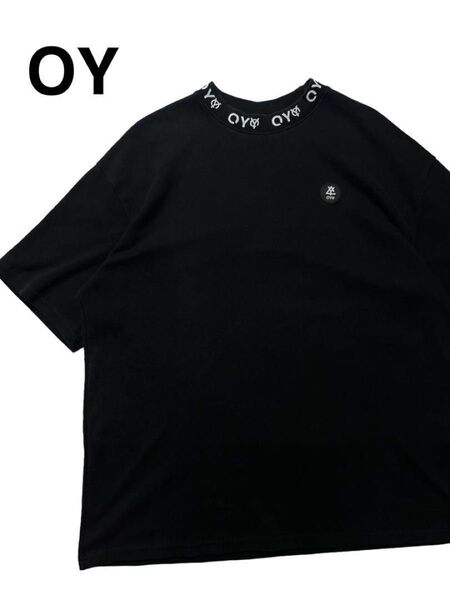 OY オーワイ ロゴクルーTシャツ ワンポイントロゴ モックネック ブラック