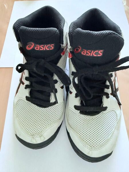 asics ハイカットスニーカー 白黒 バスケ ダンクショット ミニバス バッシュ