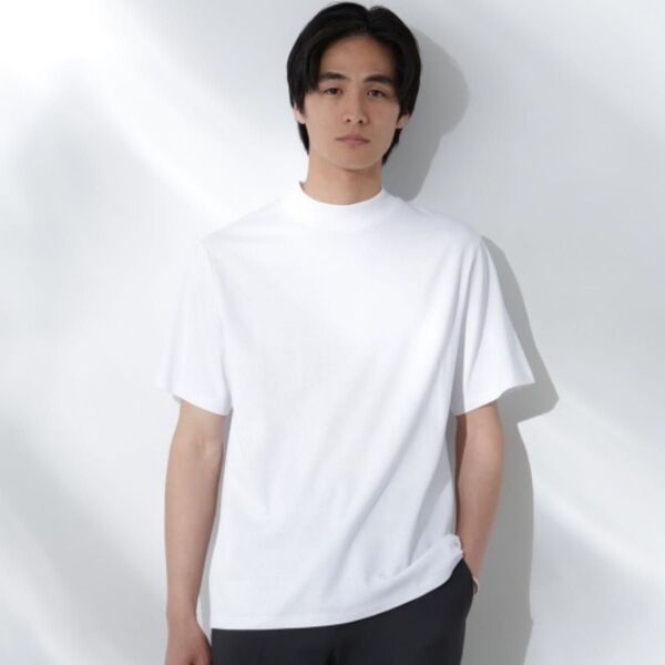 NANO universe ナノユニバース 汗染み防止モックネックレギュラーシルエットTシャツ ホワイト XL 紳士