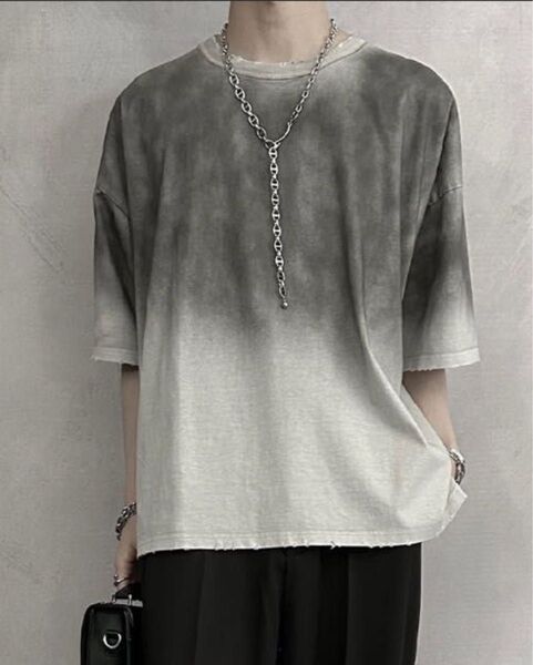【SERACE】ヴィンテージデザイン ルーズグラデーション Tシャツ メンズ S ダメージTシャツ