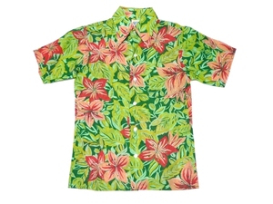 70’ｓ　ビンテージ　BOYS FASHION SHIRT　半袖シャツ　緑系　総花柄　50％ポリエステル 50％レーヨン　XS位　美品！