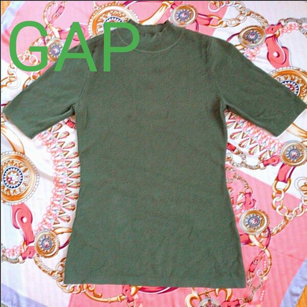 GAP レディース モスグリーンー五分丈ハイネックニット