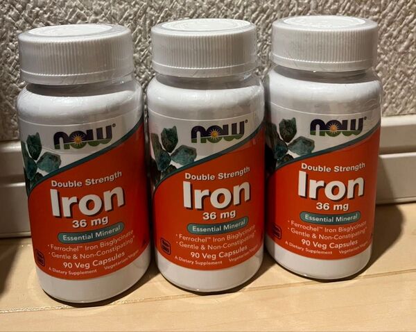 3個セット x ビスグリシン酸鉄 36mg 90粒 NOW Foods (ナウフーズ)