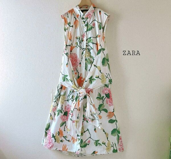 ZARA ノースリーブワンピース 花柄 Lサイズ