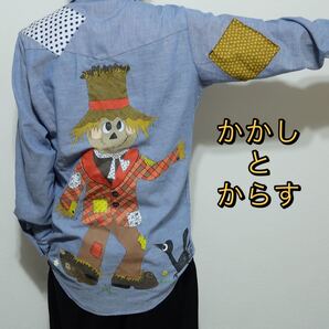 可愛いキャラクター 長袖シャツ リメイク USA パッチワーク デザイン