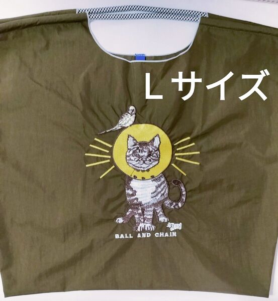 刺繍エコバッグ アーミーグリーン Lサイズ トートバッグ ショルダーバッグ かわいい