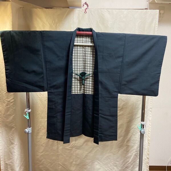 Y メンズ羽織 一つ縫紋 羽織紐付き 黒地 着物 和装 和物 和服 和風