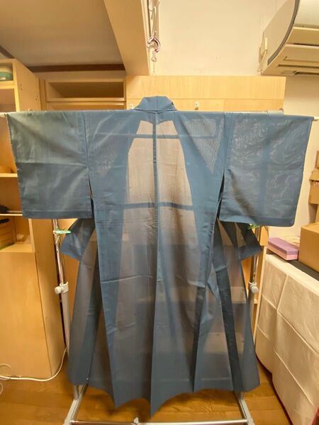 色無地(絽) 正絹 青みがかったグレー 単衣 着物 和装 和物 和服 和風 夏用