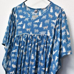 ワンピース ドレス インド綿 新品 猫 ゆったり フリーサイズ HB