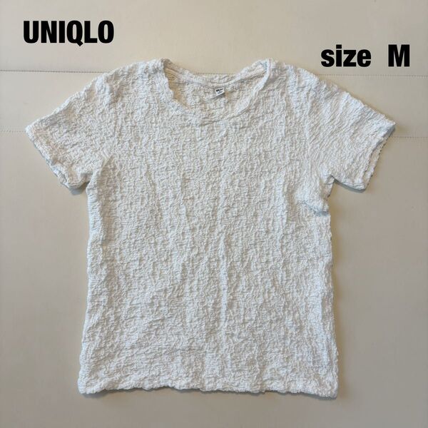 【美品】UNIQLO ユニクロ M シャーリングTシャツ 白 半袖 トップス