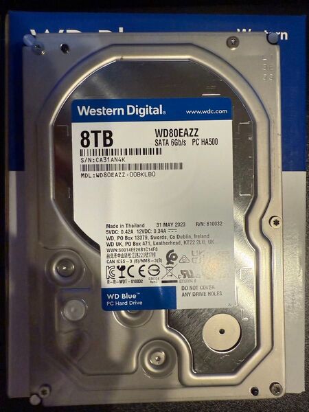 WD Blue WD80EAZZ HDD 8TB【使用時間:約1.8万時間】