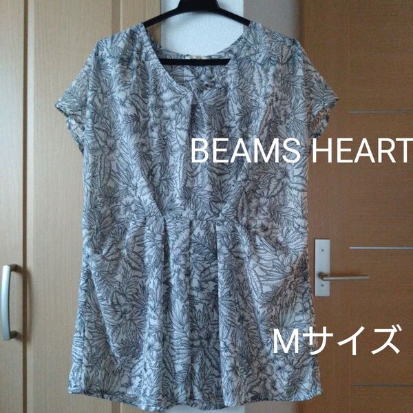 BEAMS HEART フレンチスリーブチュニック Мサイズ ボタニカル柄 訳ありトップス