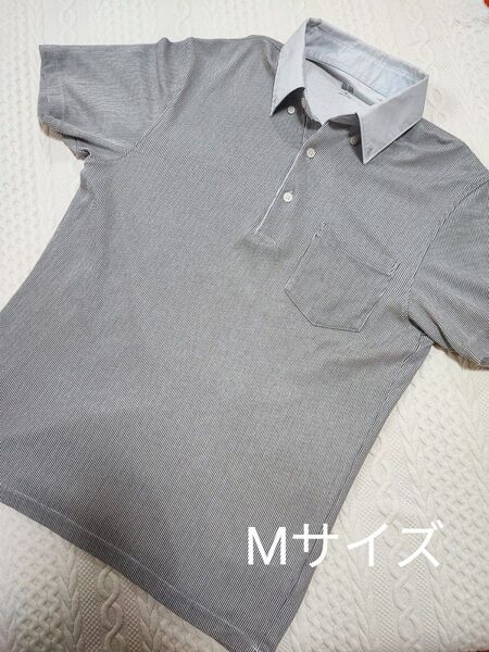 ユニクロ 半袖 ポロシャツ M グレーストライプ柄