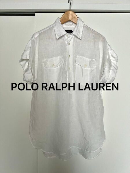 ポロラルフローレン リネン 半袖シャツ プルオーバー白 POLO RALPH LAUREN