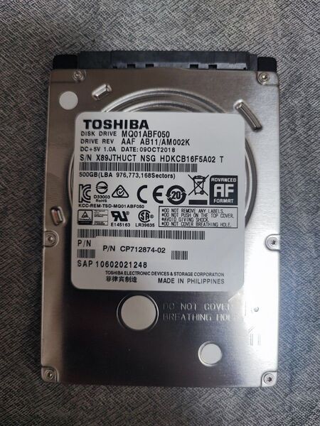 TOSHIBA MQ01ABF050 [500GB 2.5インチ 7mm SATA HDD