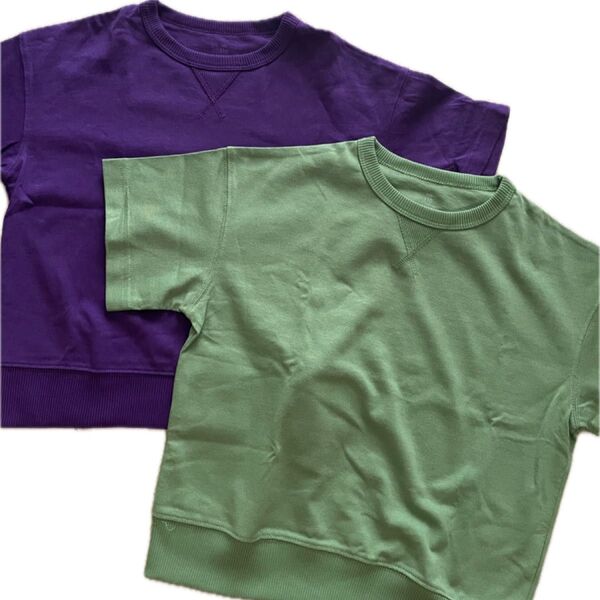 GU キッズ Tシャツ 半袖スウェット グリーン&パープル