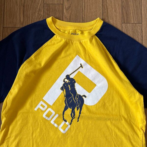 極美品】ポロラルフローレン ティシャツ 半袖 カットソー ポニー プリント ロゴ Tシャツ キッズ150 バイカラー