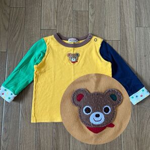 ミキハウス ロンT 長袖 tシャツ プッチーくん ティシャツ 長袖 ロンT アップリケ ワンポイント クマ