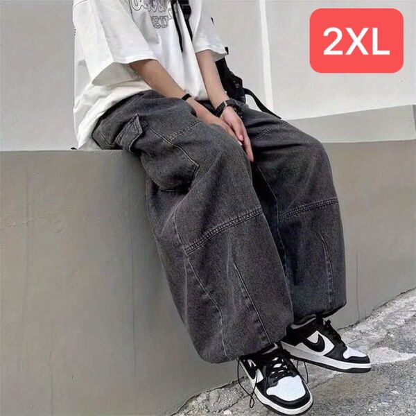 JPAS063メンズ ワイドパンツ ズボン デニムパンツ ジーンズ サルエル ウエストゴム 大きいサイズ 春秋 ゆったり