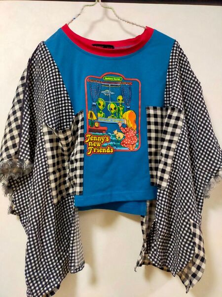 (A53) 古着リメイク Tシャツ+シャツ