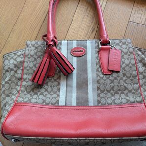 COACH コーチ ハンドバッグ ベージュ レッド