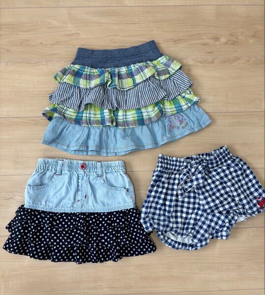 女の子 フリルスカートとショートパンツ 100cm 3着セットまとめ売り