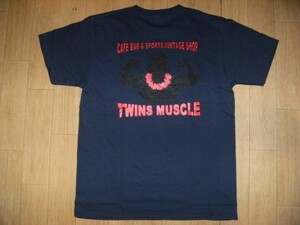 VINTAGE SHOP★80's TWINS MUSCLE ツインズマッスル Ｔシャツ Ｍ 紺★ボデイビル,格闘技,プロレス★筋トレ,筋肉,ハワイ,カフェ,BAR,古着★