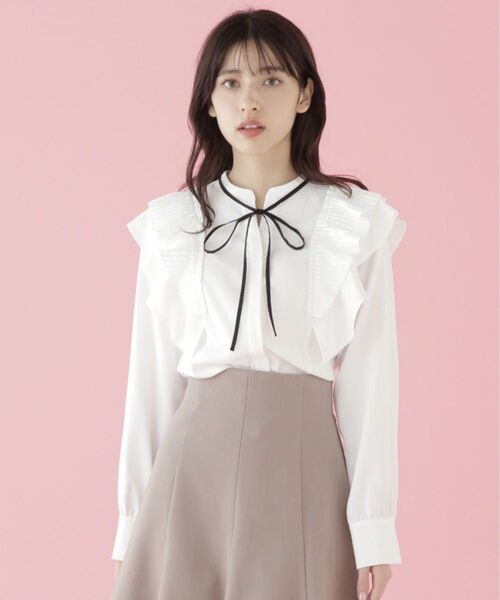 JILL by JILL STUART 長袖プリーツラッフルフリルブラウス