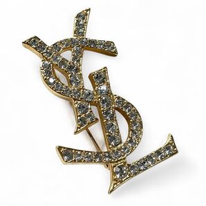 極美品◆イヴサンローラン YSL ブローチ ラインストーン カサンドラロゴ