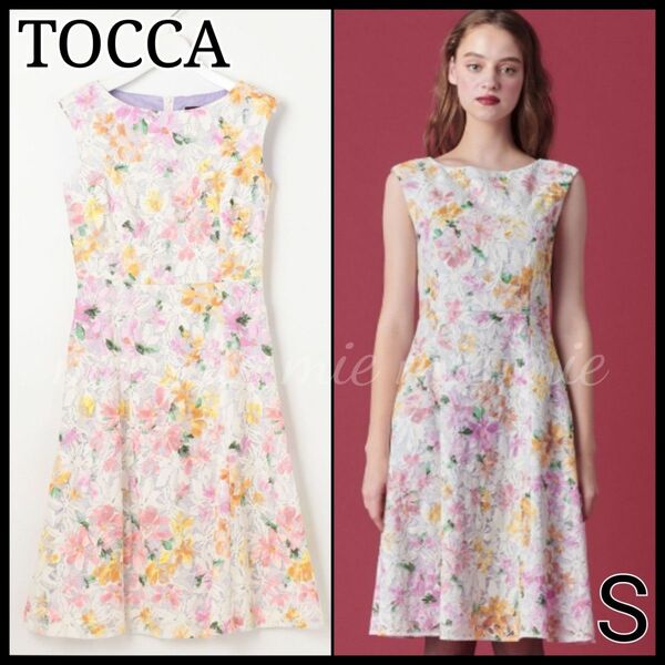 ◆TOCCA フラワーレース ワンピース 花柄 MICHAELMAS DAISY ドレス ノースリーブ トッカ マルチカラー 白◆