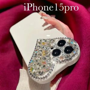 iPhone 15 Pro ホワイトダイヤモンドハート スマホケース アイフォン シリコン 韓国 可愛い