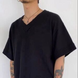 ambergleam サマーニット vネックtシャツ 黒 ブラック ユニセックス