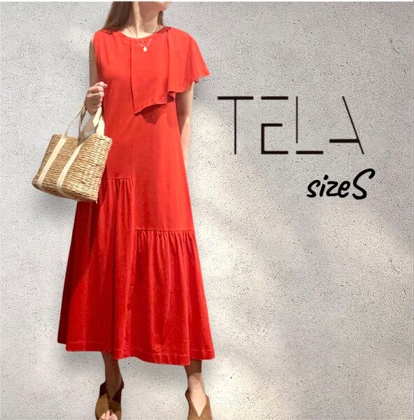 TELA イタリア ノースリーブワンピース フリル ティアード レッド Sサイズ