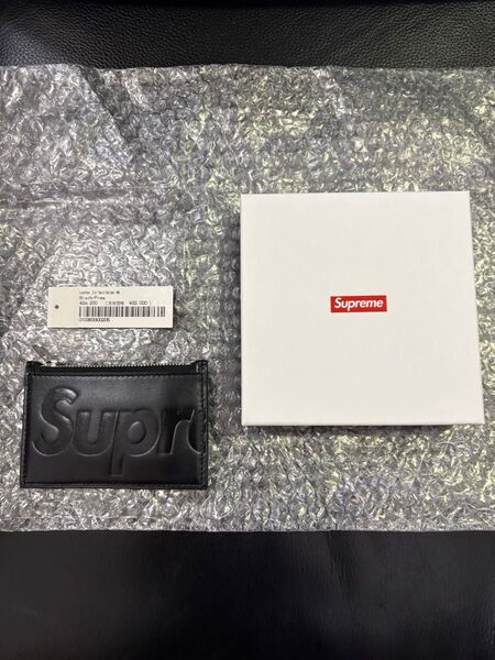 supreme leather zip card holder black