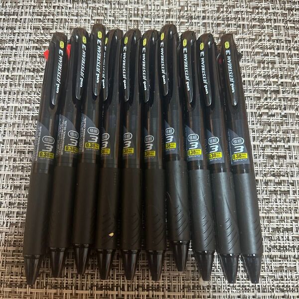 ジェットストリーム 3色ボールペン 透明ブラック(黒・赤・青)0.38mm SXE340038T.24 10本