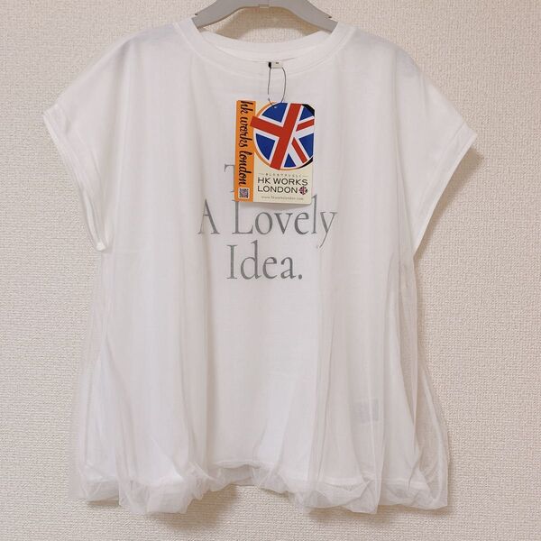 しまむら HK WORKS LONDON バルーン トップス チュール ロゴ Tシャツ ホワイト 白 新品未使用 タグ付き