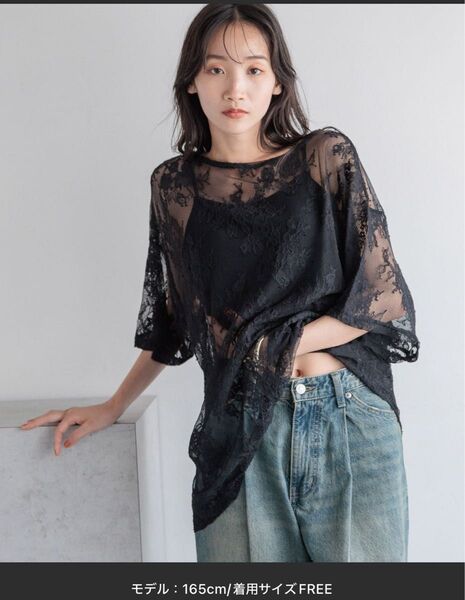LOWRYS FARM ローリーズファーム レース/チュールアソートTシャツ レース トップス Tシャツ 半袖 ブラック 黒 美品