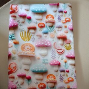 キノコ柄 3D生地 コットン マルチカラー ハンドメイド