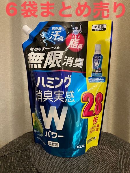 ハミング 消臭実感Wパワー クリアシトラスの香り 1080ml 大容量 洗濯 柔軟剤 無限 消臭 花粉 花王 6袋まとめ売り