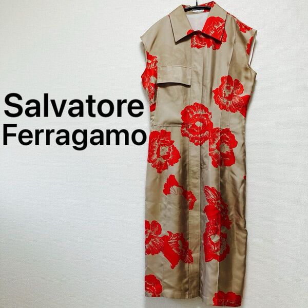 Salvatore Ferragamo ノースリーブ ワンピース シルク100% Mサイズ