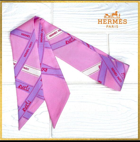 【お得な美品】HERMES エルメス ツイリー リボン柄 ピンク