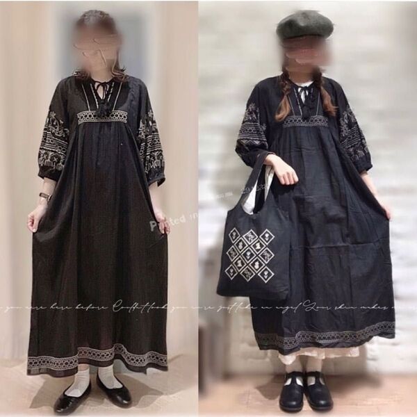 Samansa Mos2 ボイル刺繍 ワンピース サマンサモスモス 七分袖 ゆるっとワンピース
