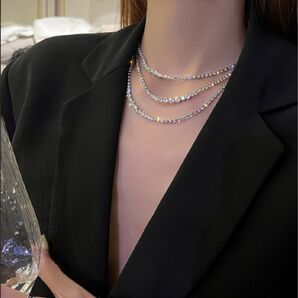 【ネックレス】シルバー 3連 華やか パーティー 結婚式 ウェディング フォトウェディング