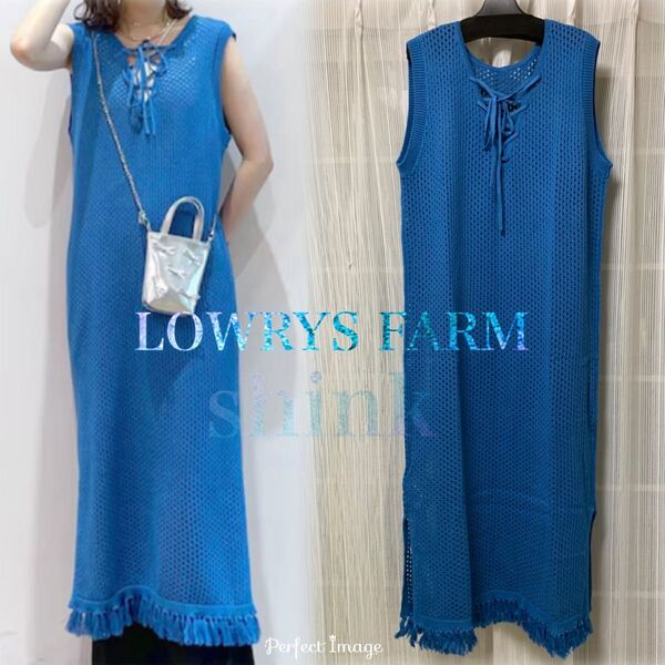 半額以下!新品 LOWRYS FARM 2WAYフリンジワンピースノースリーブ ワンピース ノースリーブ ロング ブルー系