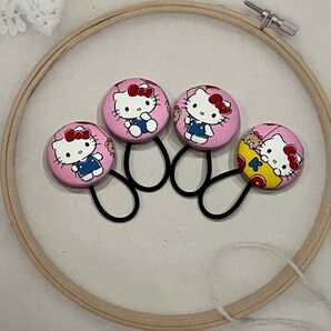 キティ ハローキティ (キティメイン) ピンク系 くるみボタン ヘアゴム 4個セット