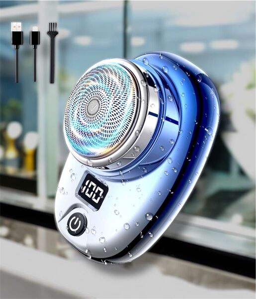 【新品・匿名配送・即購入可】電気シェーバー メンズ 回転式 深剃り 6枚刃 IPX7防水対応 急速充電 ブルー 青 超小型