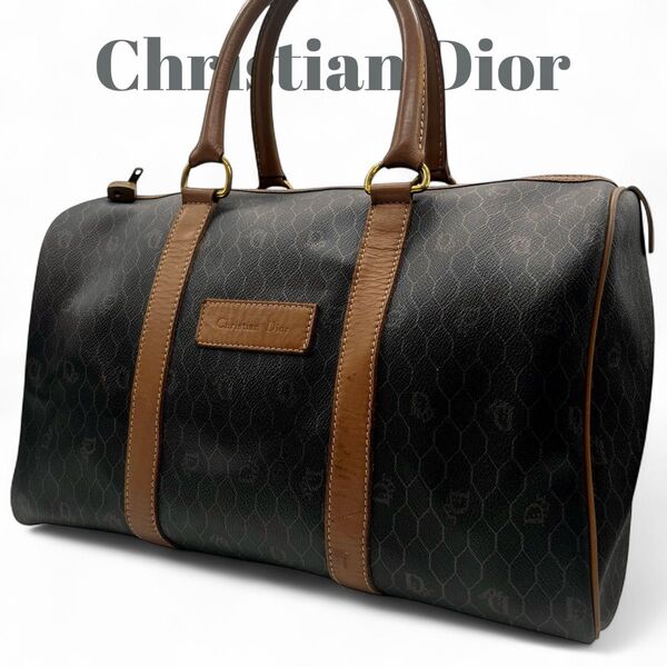 Christian Dior クリスチャンディオール ボストンバック ハニカム 総柄 pvc 旅行 南京錠 ブラウン 0876